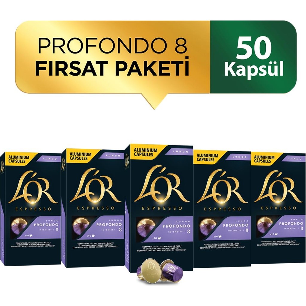 L'OR Lungo Profondo Intensity 8 Nespresso Uyumlu Kapsül Kahve Fırsat Paketi 10 Adet x 5 Paket - 50 Adet Diğer Fiyatı