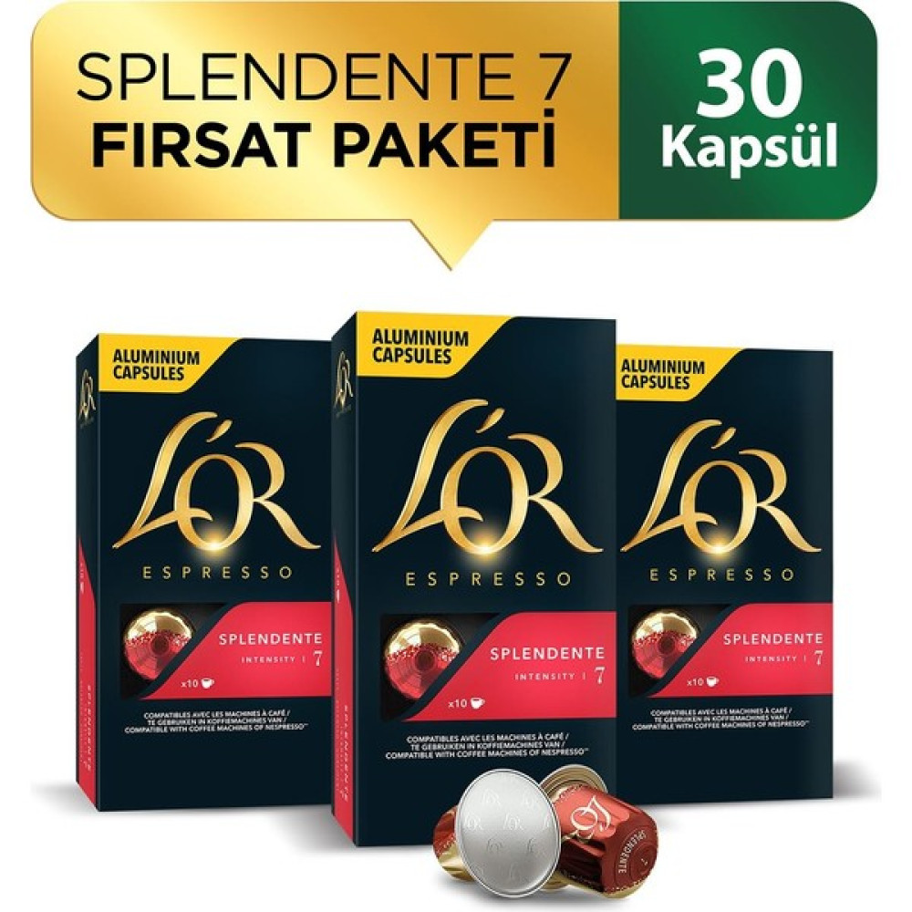 L'OR Splendente Intensity 7 Nespresso Uyumlu Alüminyum Kapsül Kahve Fırsat Paketi 10 Adet x 3 Paket - 30 Adet Diğer Fiyatı