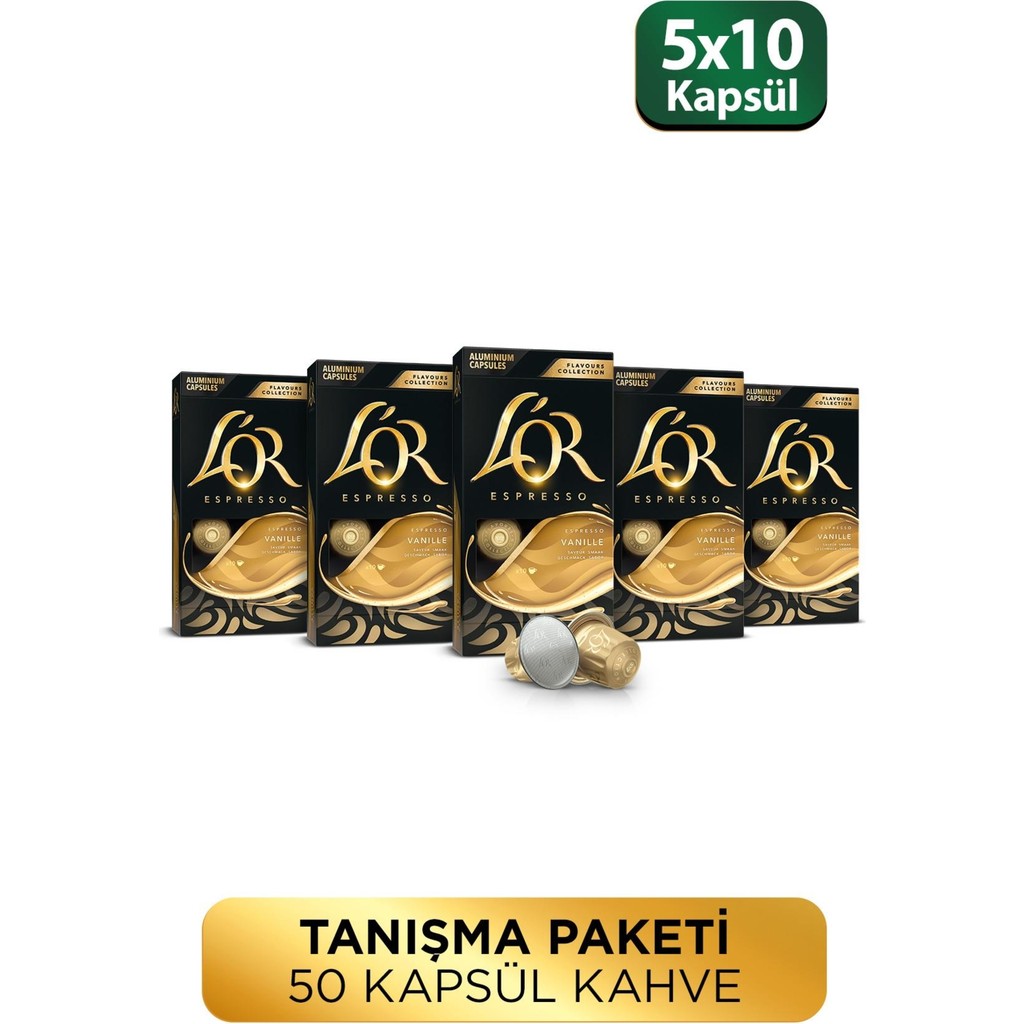 L'or Vanilya Aromalı Nespresso Uyumlu Alüminyum Kapsül Kahve 10'lu x 5 - 5 Adet Diğer Fiyatı