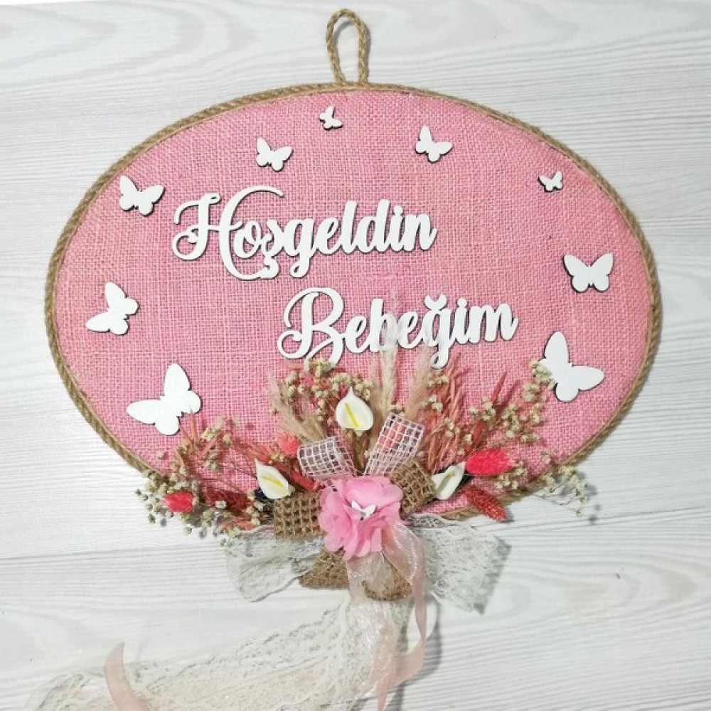 Lora Davet Kız Bebek Odası Kapı Süsü, Hastane Kapı Süsü, Duvar Süsü, Isim Tabelası, Bebek Çelengi (1 Adet) Pembe - 36001 Bebek Kapı Süsü Fiyatı