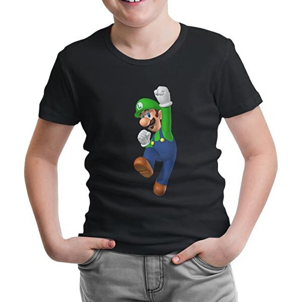 Lordd T-Shirt Lorddd T-Shirt T-Shirt Mario & Luigi - Luigi Siyah Çocuk Tshirt Erkek Çocuk T-shirt Fiyatı