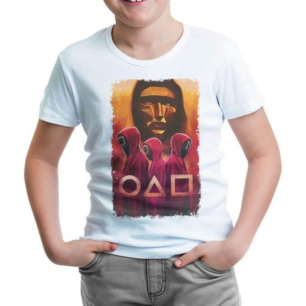 Lordd T-Shirt Squid Game - Maske Sarı ve Askerler Beyaz Çocuk Tshirt Erkek Çocuk T-shirt Fiyatı