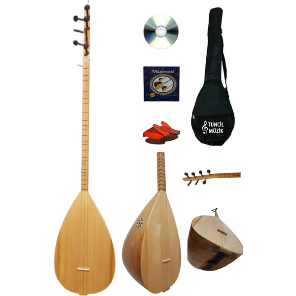 Lore Uzun Sap Bağlama Saz Maxi Set Su Geçirmez Kılıf + Eğitim CD + Yedek Tel + Mızrap Çift Ses Çıkışlı Bağlamalar Fiyatı