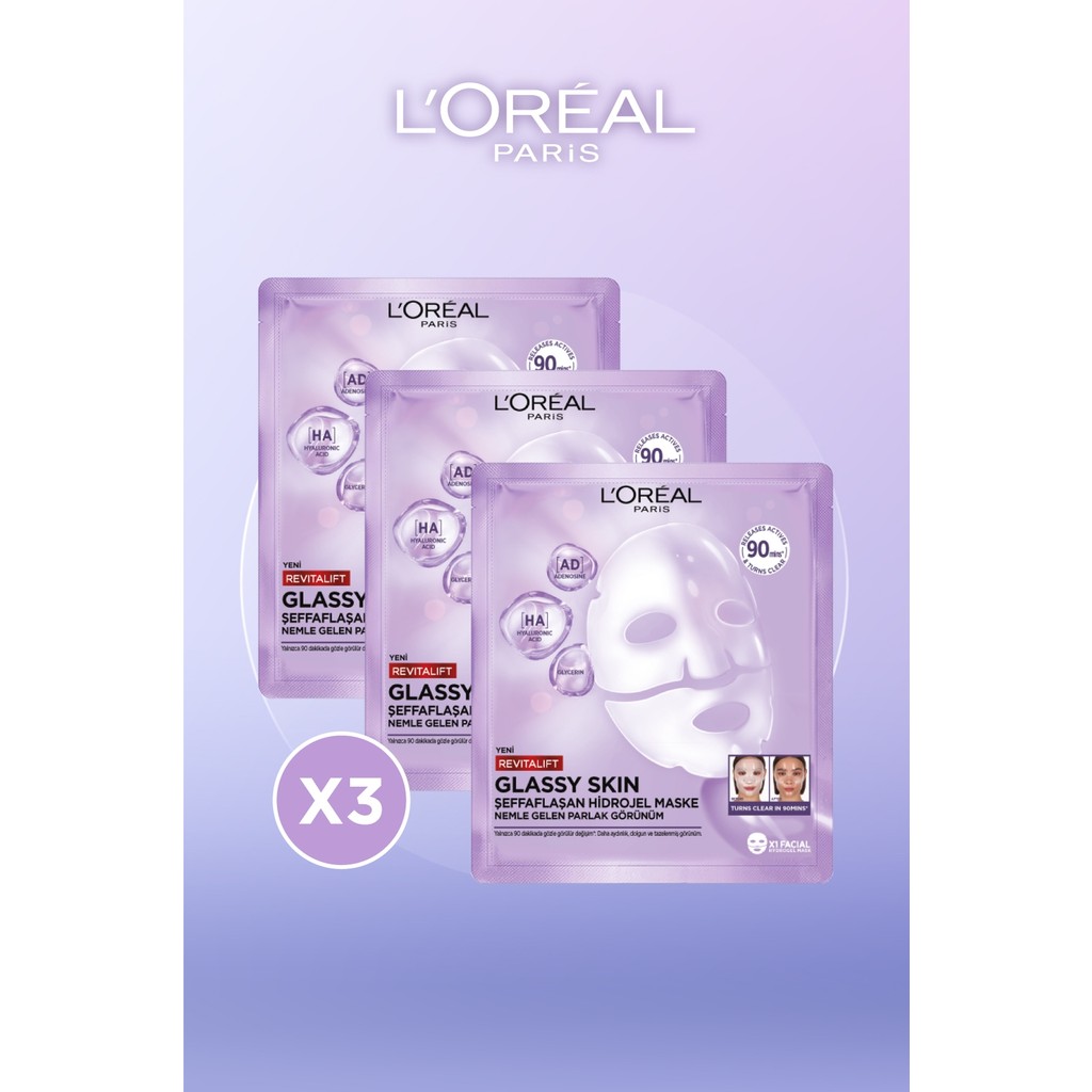 L'oréal Paris 3'lü Revitalift Glassy Skin Cam Cilt Görünümü Etkili Şeffaflaşan Işıltı & Nem Veren Hidrojel Yüz Maske Seti Maskeler Fiyatı