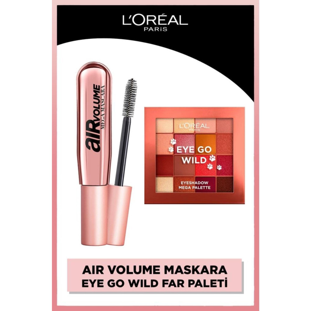LOreal Paris Air Volume Mega Hacim Veren Siyah Maskara & Eye Go Wild Far Paleti Makyaj Seti Rimeller / Maskaralar Fiyatı