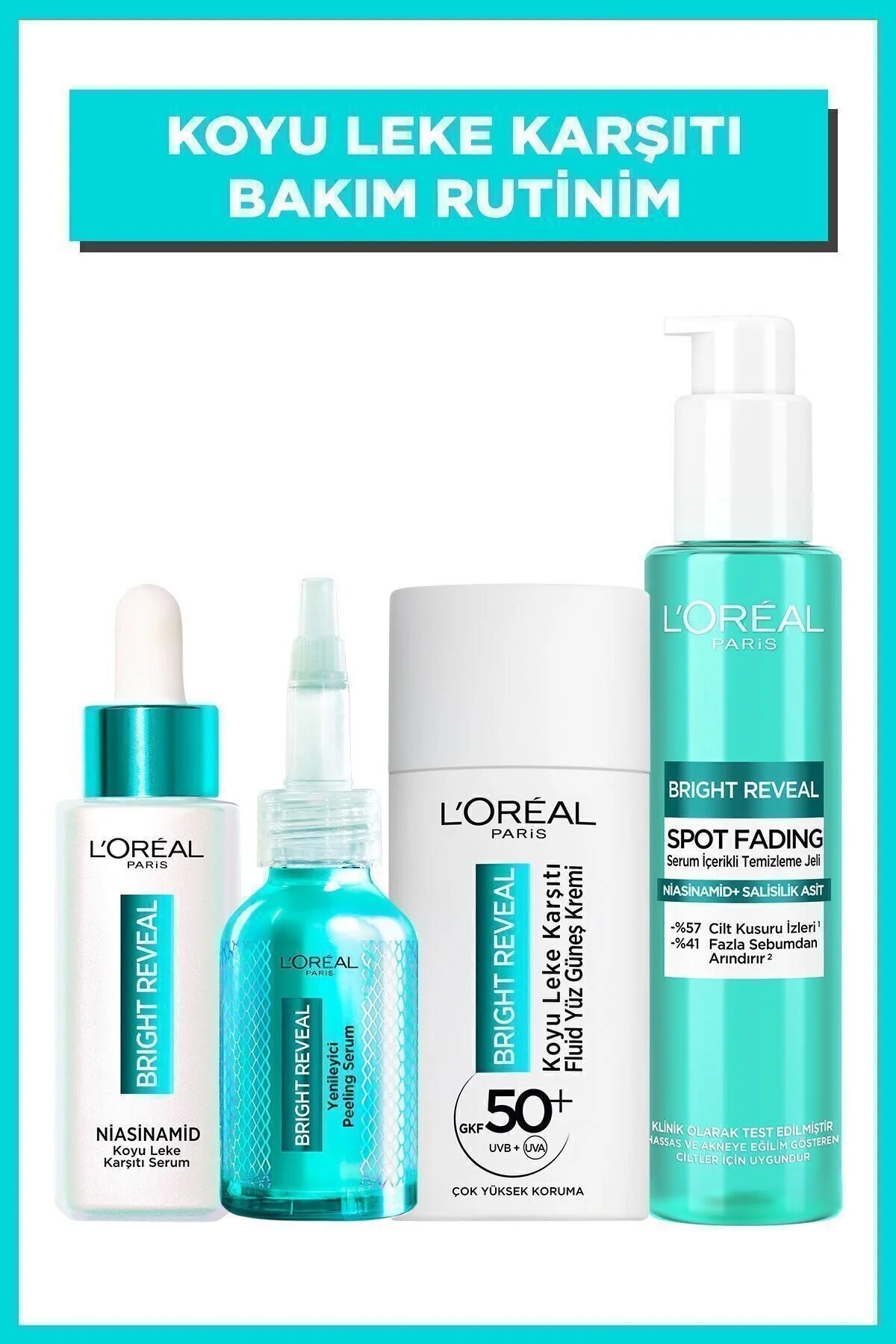 LOreal Paris Bright Reveal Koyu Leke Karşıtı Cilt Bakım Seti & SPF 50+ Koyu Leke Karşıtı Yüz Güneş Kremi" Cilt Temizleme ve Peeling Fiyatı