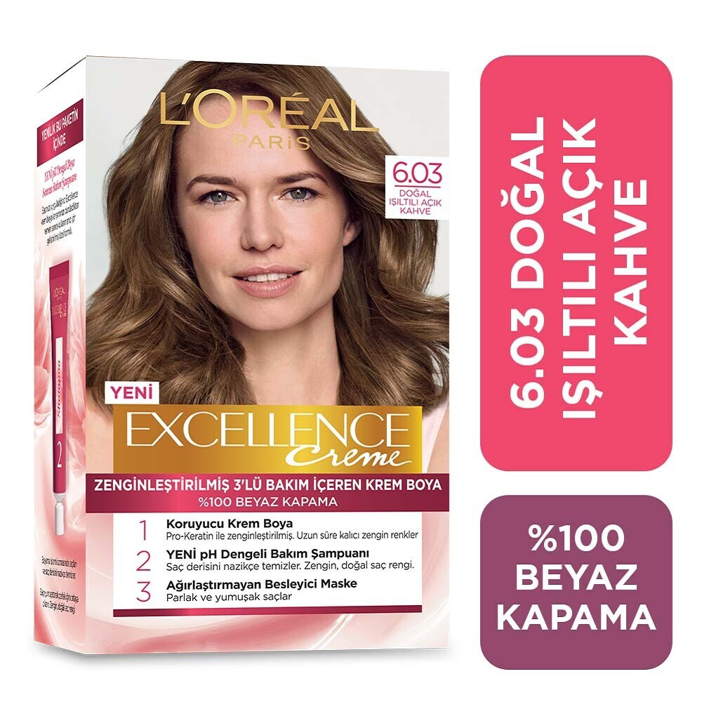 L'Oreal Paris Excellence 6/03 Doğal Işıltılı Açık Kahve Saç Boyası Saç Boyası Fiyatı