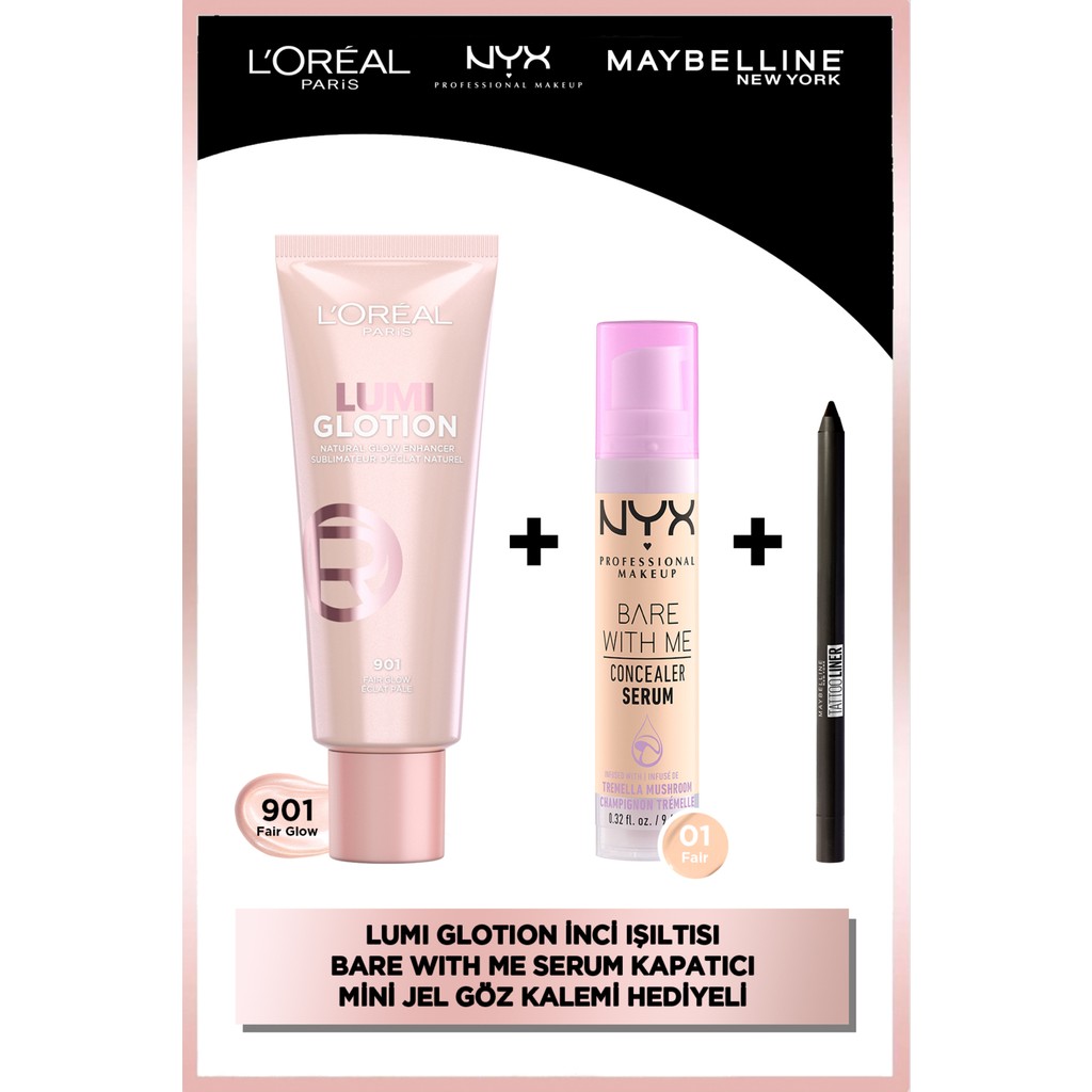 L'oréal Paris Glotion All-In-One Doğal All-In-One Doğal Işıltı 901+ Nyx Professional Makeup Bare With Me Concealer Serum - 01 + Mny Tat.liner Gel P... Aydınlatıcı Fiyatı
