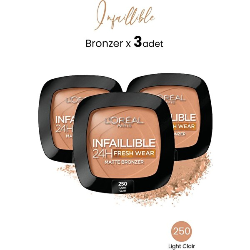 L'Oréal Paris Loreal Paris Infaillible 24H Fresh Wear Matte Bronzer 250 Light Clair x 3 Adet Allık Fiyatı