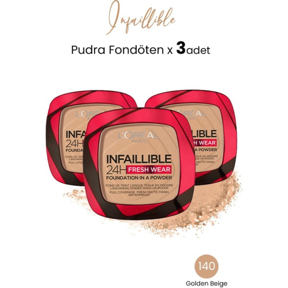L'Oréal Paris Loreal Paris Infaillible 24H Fresh Wear Pudra Fondöten 140 Golden Beige x 3 Adet Fondötenler Fiyatı