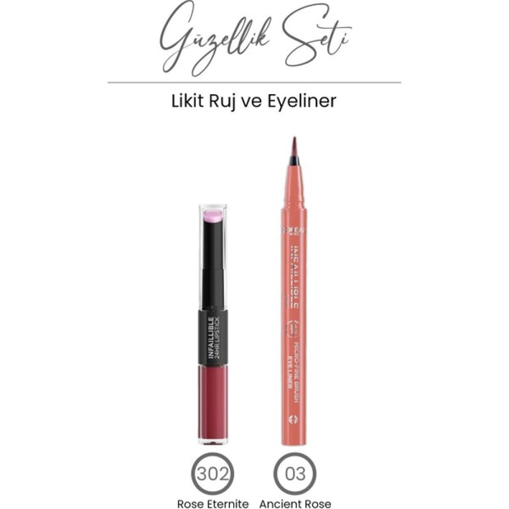 L'Oréal Paris Loreal Paris Infaillible Eyeliner 03 Ancient Rose ve Likit Ruj Balm 302 Eyeliner Fiyatı