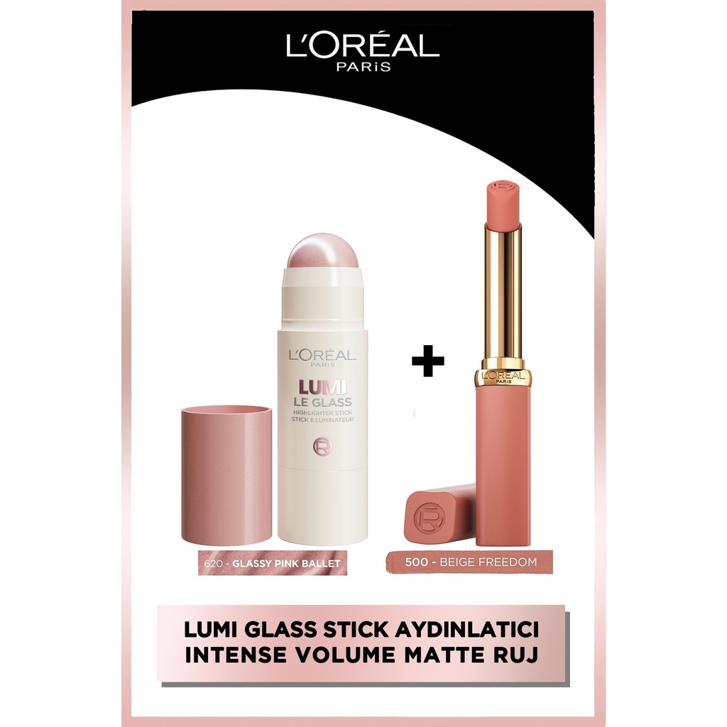 L'Oréal Paris L’oréal Paris Lumi Glass Stick Aydınlatıcı 620 Glassy Pink Ballet + L’oréal Matte Ruj 500 Beige Freedom Rujlar & Dudak Parlatıcıları Fiyatı