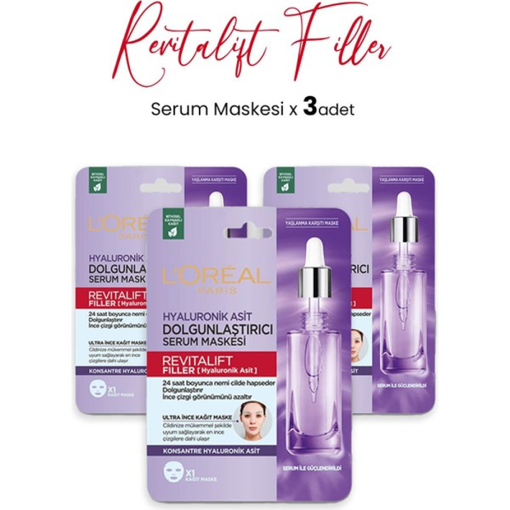 L'Oréal Paris Loreal Paris Revitalift Filler Dolgunlaştırıcı Serum Maskesi 28 gr x 3 Adet Maskeler Fiyatı