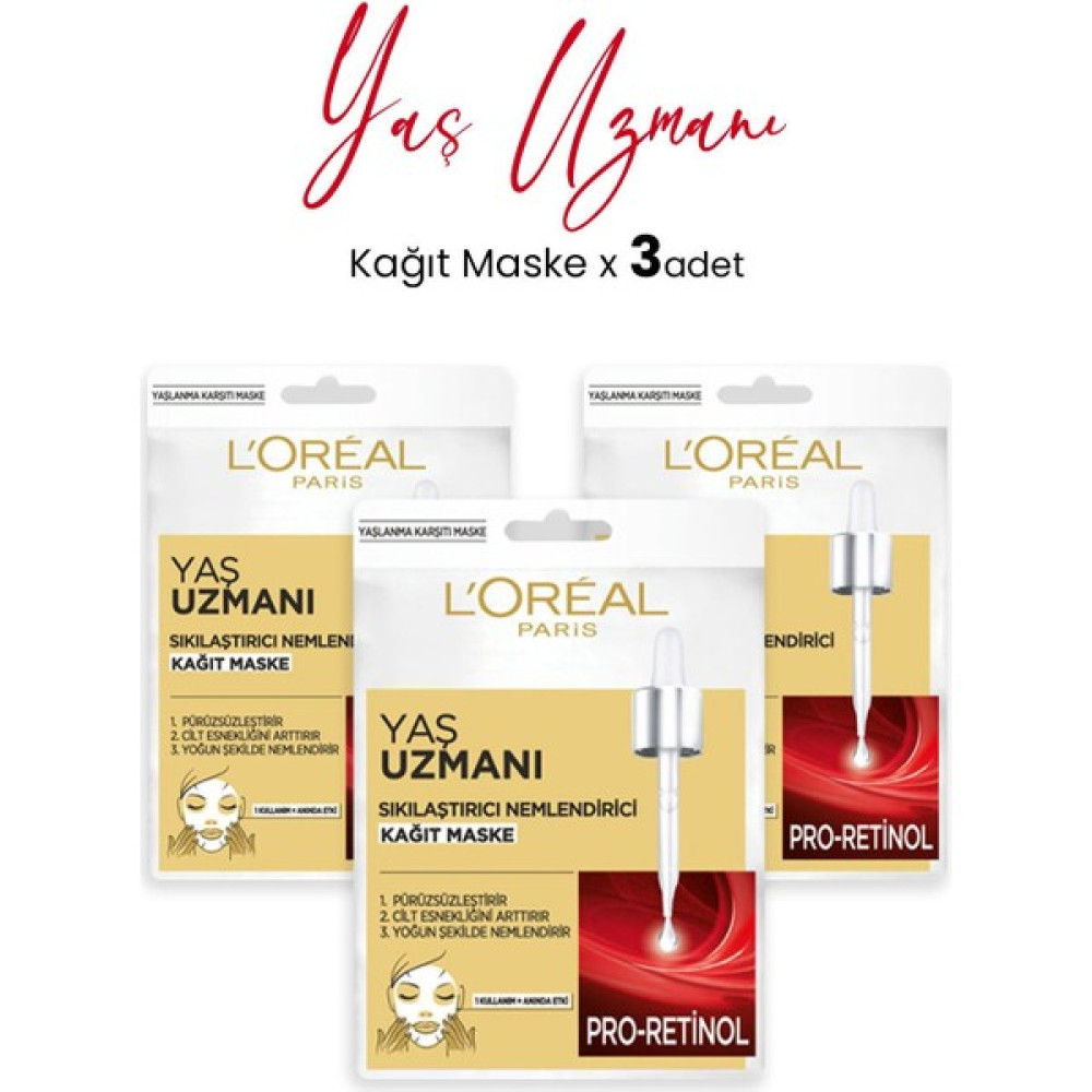 L'Oréal Paris Loreal Paris Yaş Uzmanı Sıkılaştırıcı Nemlendirici Kağıt Maske 30 gr x 3 Adet - 1 Maskeler Fiyatı