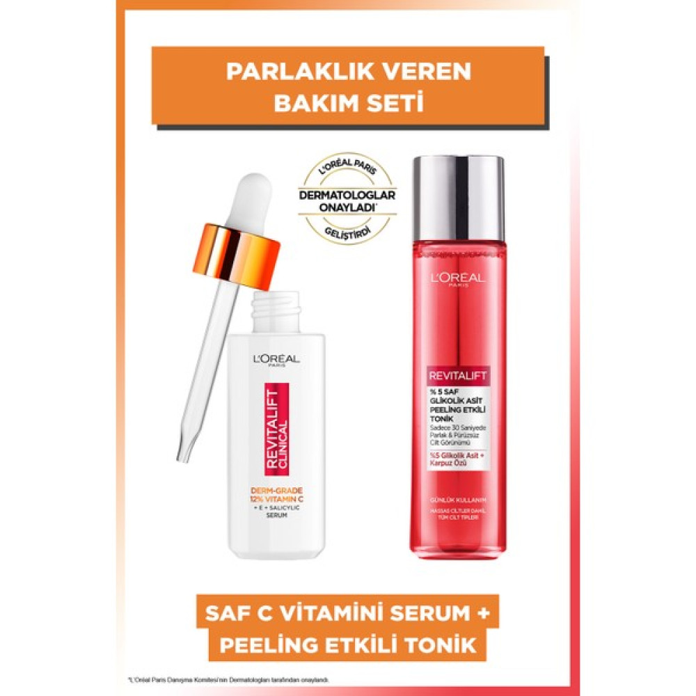 L'oréal Paris Revitalift Clinical %12 Saf C Vitamini Serum+ %5 Saf Glikolik Asit Peeling Etkili Tonik Set Cilt Temizleme ve Peeling Fiyatı