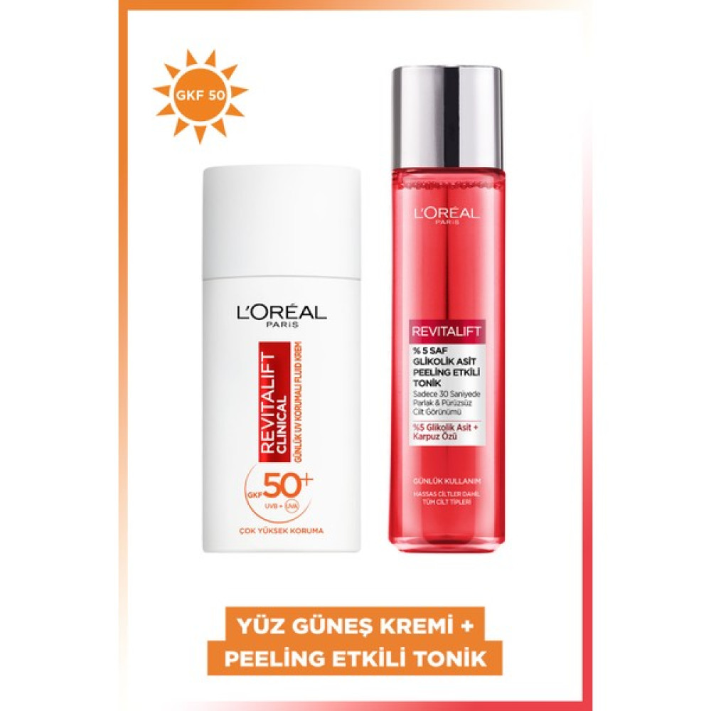 L'oréal Paris Revitalift Clinical Günlük Yüksek Uv Korumalı Yüz Güneş Kremi + %5 Saf Glikolik Asit Peeling Etkili Tonik Set Cilt Temizleme ve Peeling Fiyatı