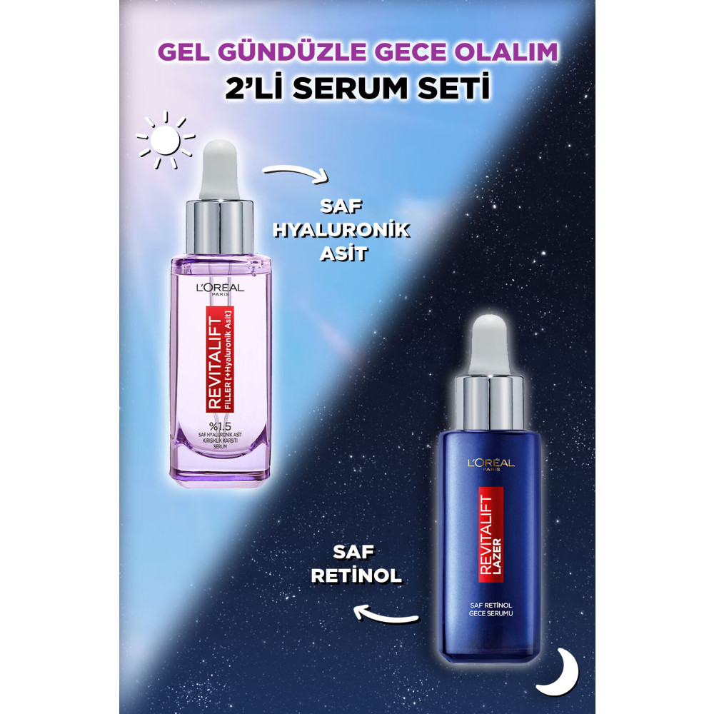 LOreal Paris Revitalift Filler %1.5 Saf Hyaluronik Asit Kırışıklık Karşıtı Serum + Saf Retinol Gece Serumu Cilt ve Yüz Bakımı Fiyatı