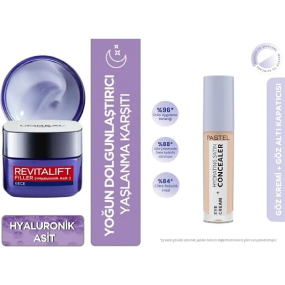 L'Oréal Paris Revitalift Filler Dolgunlaştırıcı Gece Kremi 50 ml + Pastel Göz Kremi + Kapatıcı 61 Vanilla Gece Kremleri Fiyatı