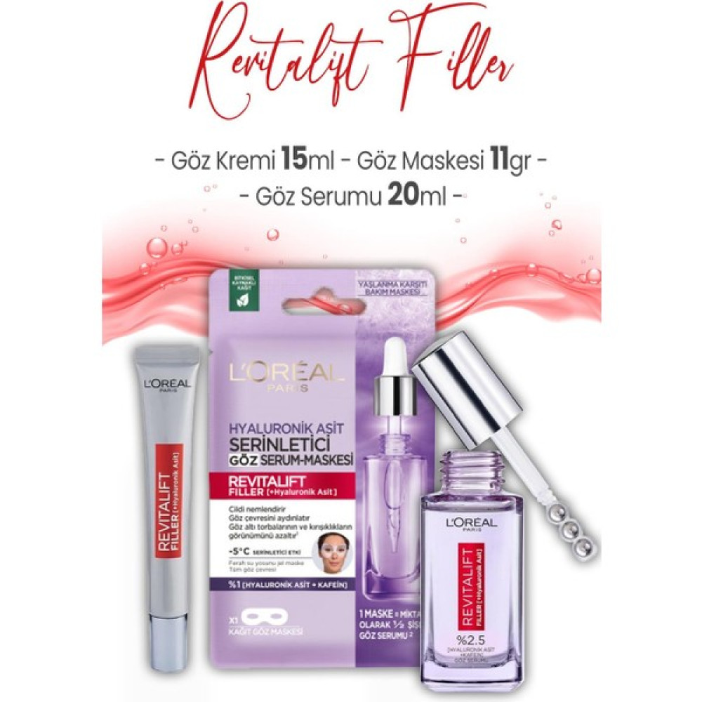 Loreal Paris Revitalift Filler Göz Serumu 20 ml, Kremi 15 ml ve Maskesi 11 gr Göz Kremi Fiyatı