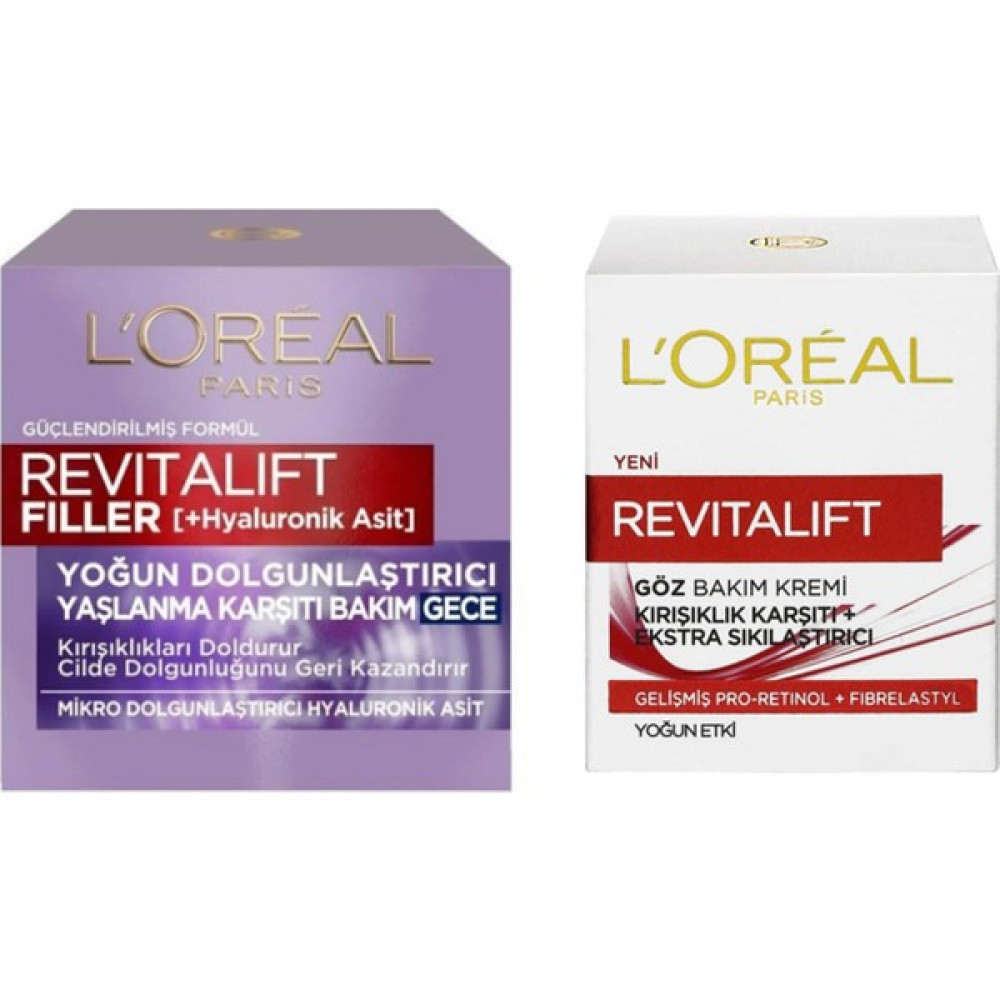 L'Oréal Paris Revitalift Filler Yoğun Dolgunlaştırıcı Yaşlanma Karşıtı Gece Kremi 50 ml + L'oreal Paris Revitalift Kırışık Karşıtı Göz Kremi 15 ml Gece Kremleri Fiyatı