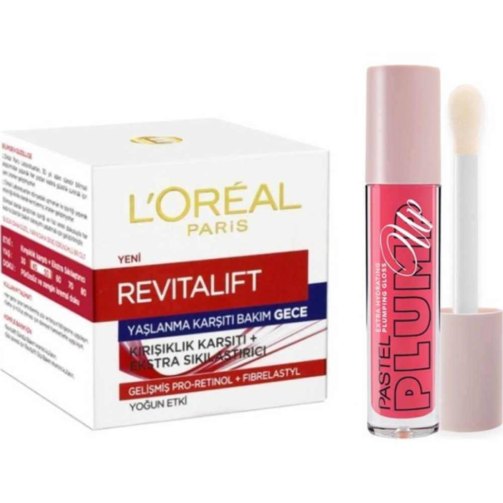 L'Oréal Paris Revitalift Kırışık Karşıtı Sıkılaştırıcı Gece Kremi 50 ml + Pastel Plump Up Extra Hydrating Plumping Gloss - Dolgunlaştıran Dudak Par... Gece Kremleri Fiyatı