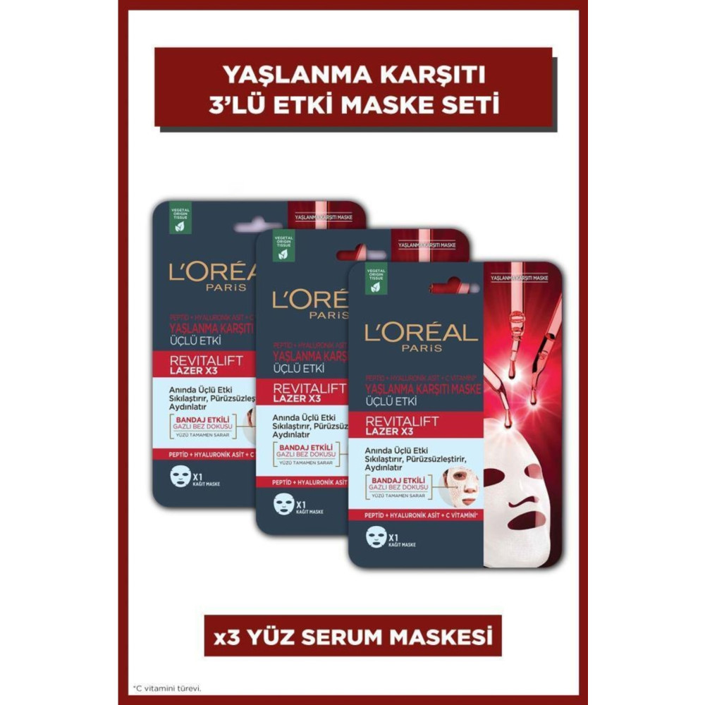 LOreal Paris Revitalift Lazer X3 Yaşlanma Karşıtı Maske 3lü Set Cilt ve Yüz Bakımı Fiyatı
