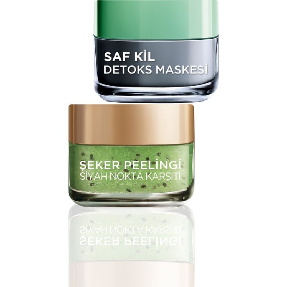 L'Oreal Paris Saf Kil Detoks Maskesi +Siyah Nokta Karşıtı Şeker Peeling Kivi Tohum Cilt Bakım Seti  Maskeler Fiyatı