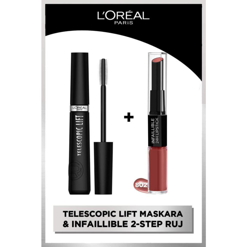 LOreal Paris Telescopic Lift Maskara & Infaillible 2-Step 24 Saat Kalıcı Likit Ruj & Balm - 802 Forever Française Rimeller / Maskaralar Fiyatı