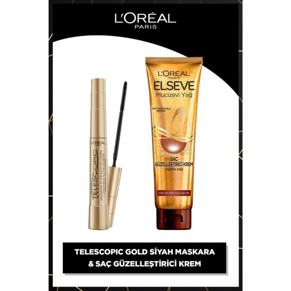 LOreal Paris Telescopic Maskara & Elseve Mucizevi Yağ Saç Güzelleştirici Krem 150 ml - Kuru ve Sert Saçlar Rimeller / Maskaralar Fiyatı