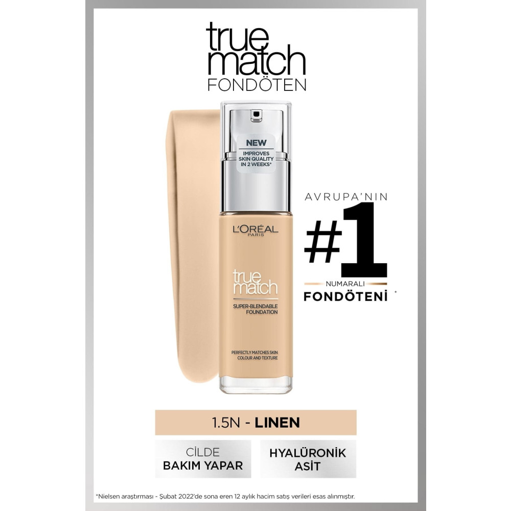 LOreal Paris True Match Bakım Yapan Fondöten 1.5 LINEN Fondötenler Fiyatı