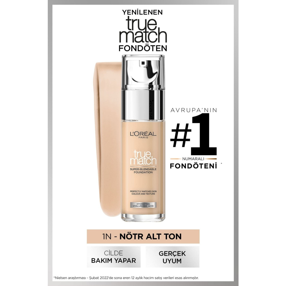LOreal Paris True Match Bakım Yapan Fondöten 1N IVORY Fondötenler Fiyatı