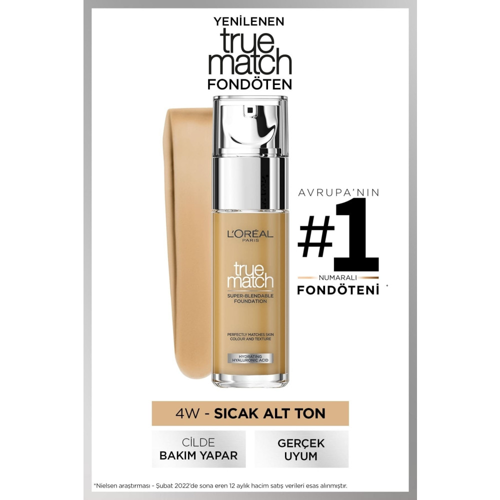 LOreal Paris True Match Bakım Yapan Fondöten - 4w Sıcak Alt Ton Fondötenler Fiyatı