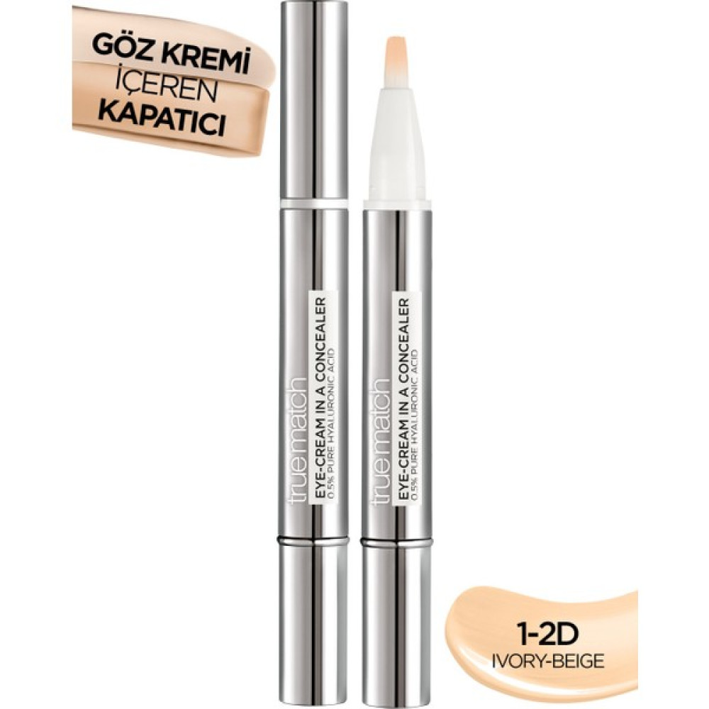 Loreal Paris True Match Göz Kremi İçeren Kapatıcı [ 2'si 1 Arada ] 1-2D - Ivory Beige Concealer Fiyatı