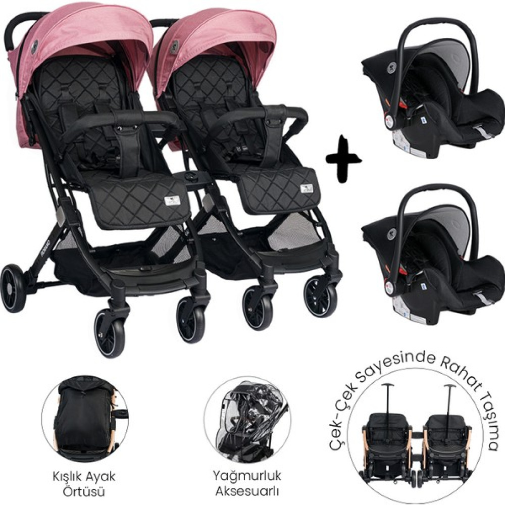 Lorelli Fiorano Kabin Set İkiz Bebek Arabası - Rose Quartz - Pembe Oto Boyaları Fiyatı