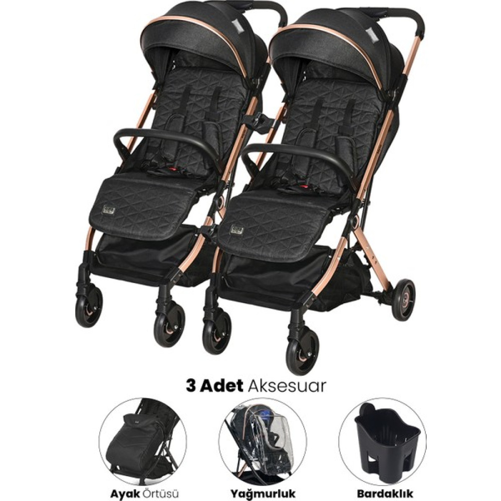 Lorelli Myla Ayrılıp Birleşebilen Kabin İkiz Bebek Arabası - Black - Siyah Bebek Arabası-Puset Aksesuarları Fiyatı