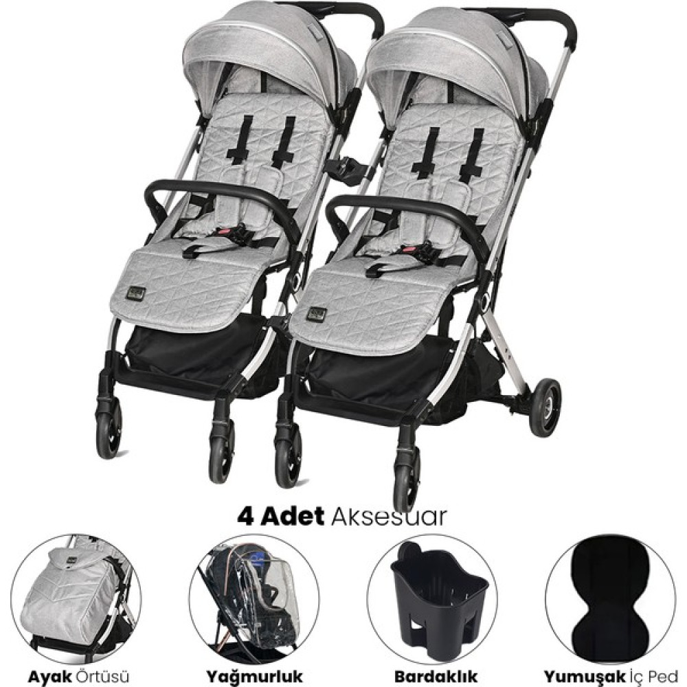 Lorelli Myla Ayrılıp Birleşebilen Kabin İkiz Bebek Arabası - Grey - Gri Bebek Arabası-Puset Aksesuarları Fiyatı