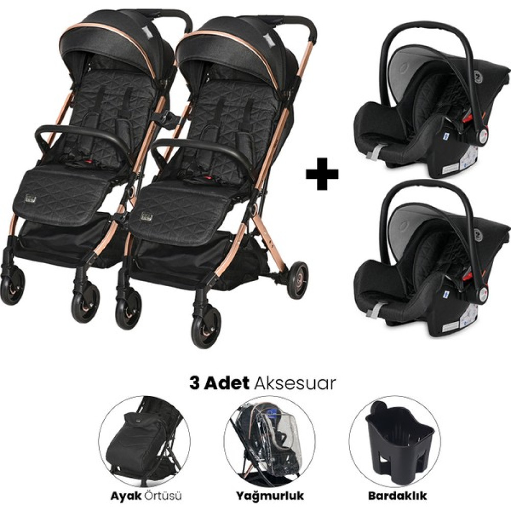 Lorelli Myla Ayrılıp Birleşebilen Kabin Set İkiz Bebek Arabası - Black - Siyah Bebek Arabası-Puset Aksesuarları Fiyatı
