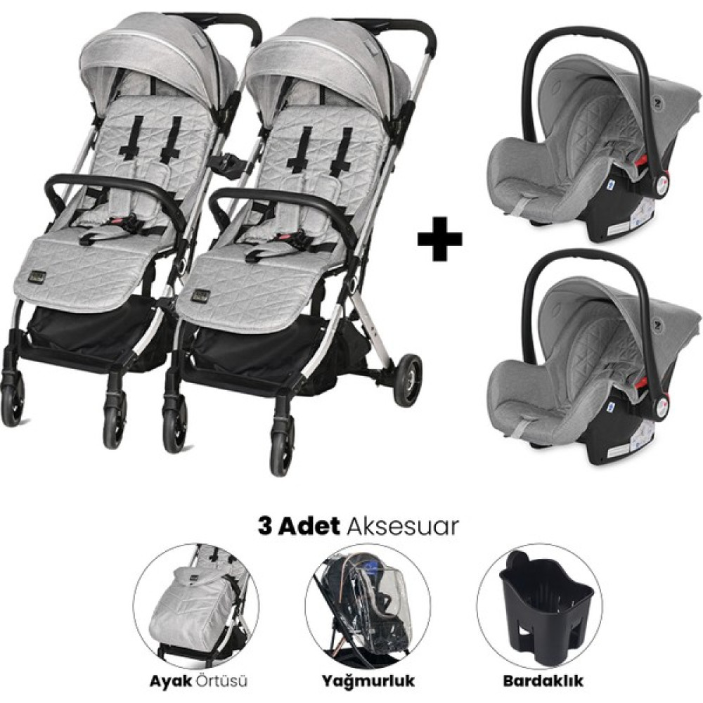 Lorelli Myla Ayrılıp Birleşebilen Kabin Set İkiz Bebek Arabası - Grey - Gri Bebek Arabası-Puset Aksesuarları Fiyatı