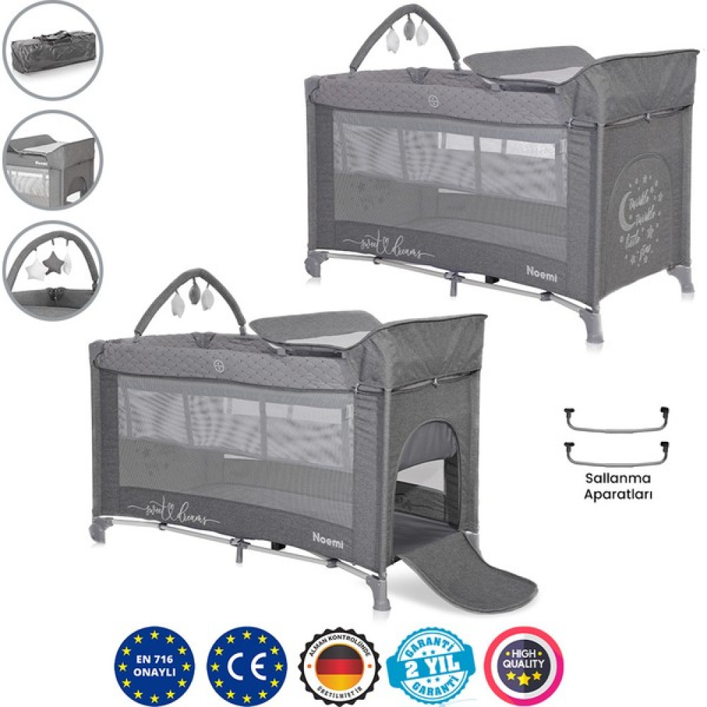 Lorelli Noemi 2 Layers Plus Park Yatak Beşik - Cool Grey Star - Gri Park Yatak / Oyun Parkı Fiyatı