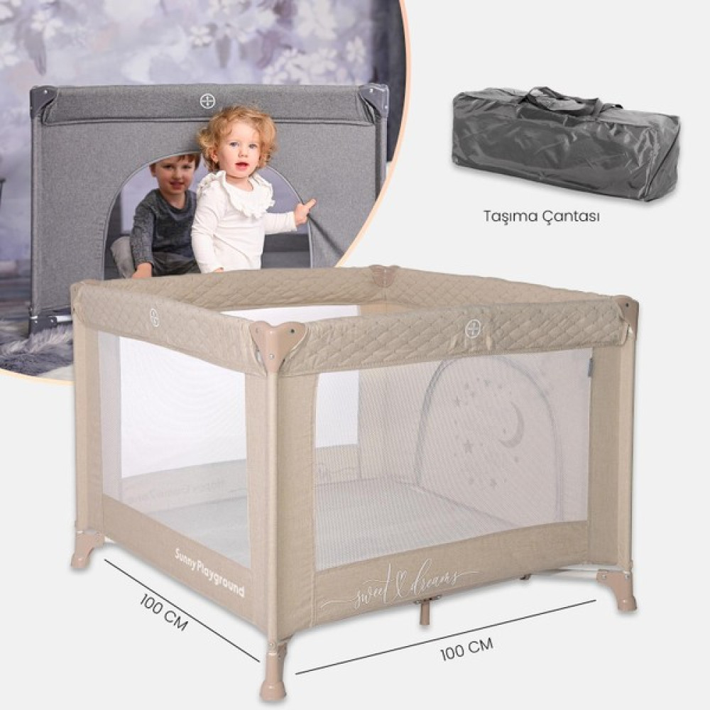 Lorelli Sunny Playground Oyun Parkı Oyun Alanı 100X100 cm - Fog Beige Star Park Yatak / Oyun Parkı Fiyatı