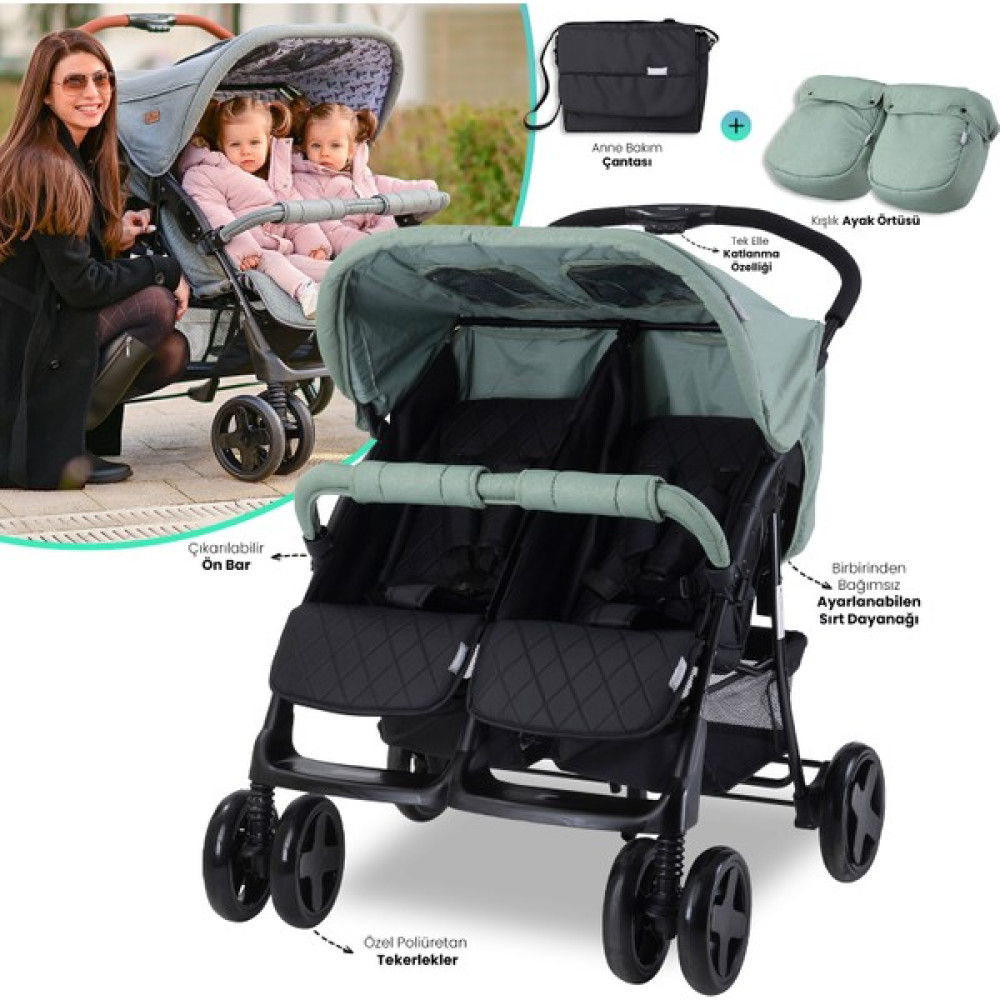 Lorelli Twin Ikiz Bebek Arabası – Green Bay - Yeşil Bebek Arabası-Puset Aksesuarları Fiyatı