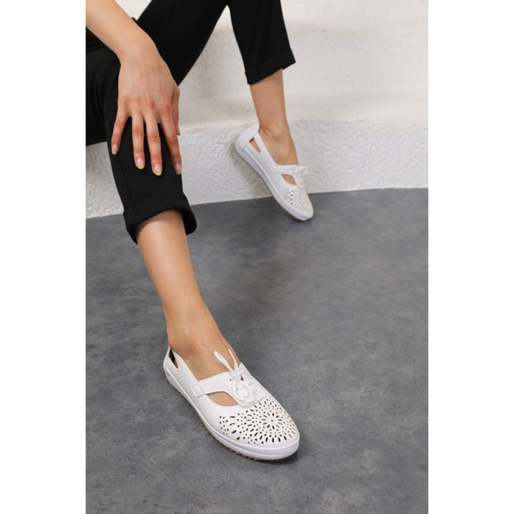 Lorenya Shoes Kadın Beyaz Önü Delikli Rahat Babet Babetler Fiyatı