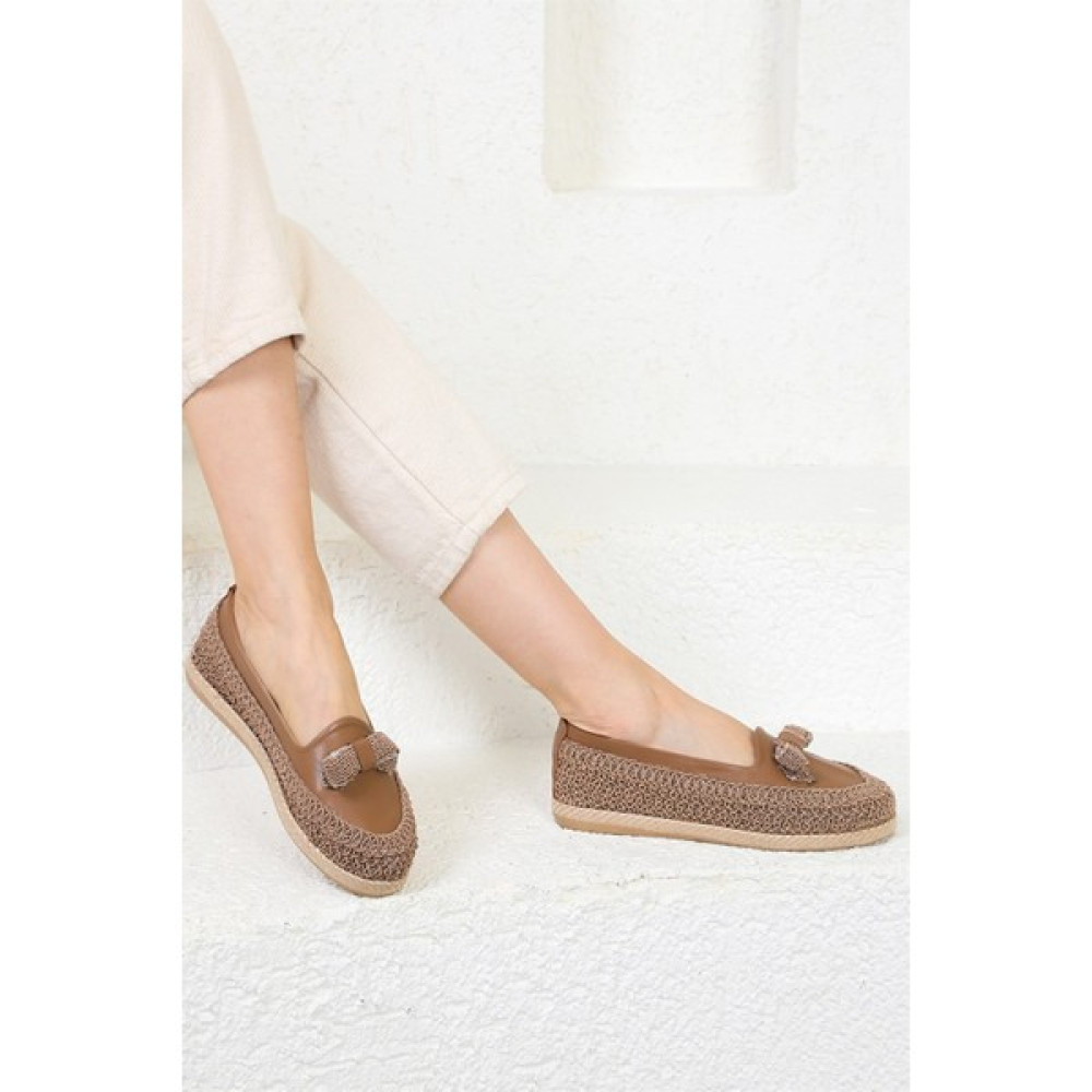 Lorenya Shoes Kadın Hasır Örgülü Ortopedik Taban Kahverengi Babet Ayakkabı Babetler Fiyatı