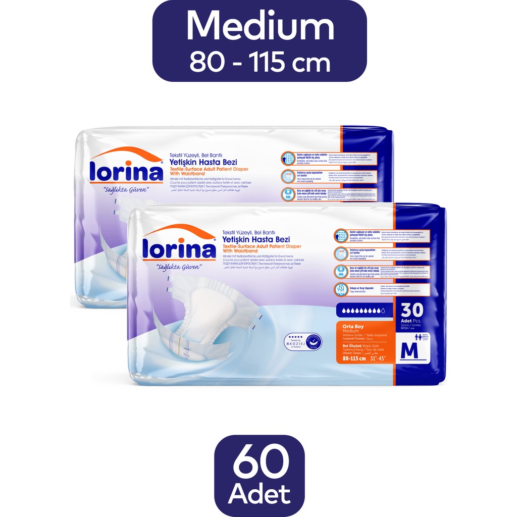 Lorina Bel Bantlı Hasta Bezi Medium 60'lı Hasta Bezleri ve Temizliği Fiyatı