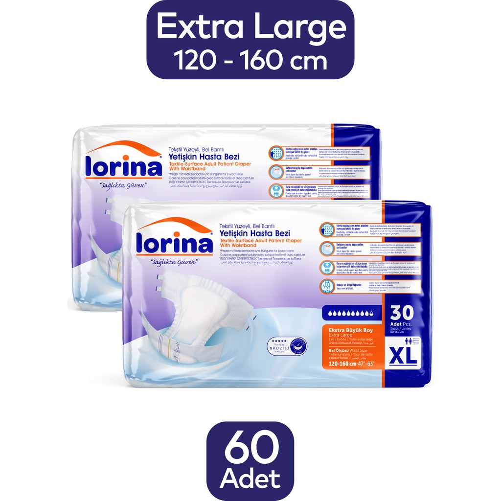 Lorina Belbantlı Bez 2 x 30 Adet - XL Hasta Bezleri ve Temizliği Fiyatı