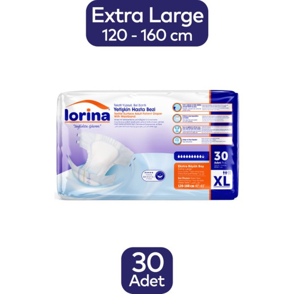Lorina Emici Bel Bantlı Hasta Bezi Xlarge 30 Adet - XL Hasta Bezleri ve Temizliği Fiyatı