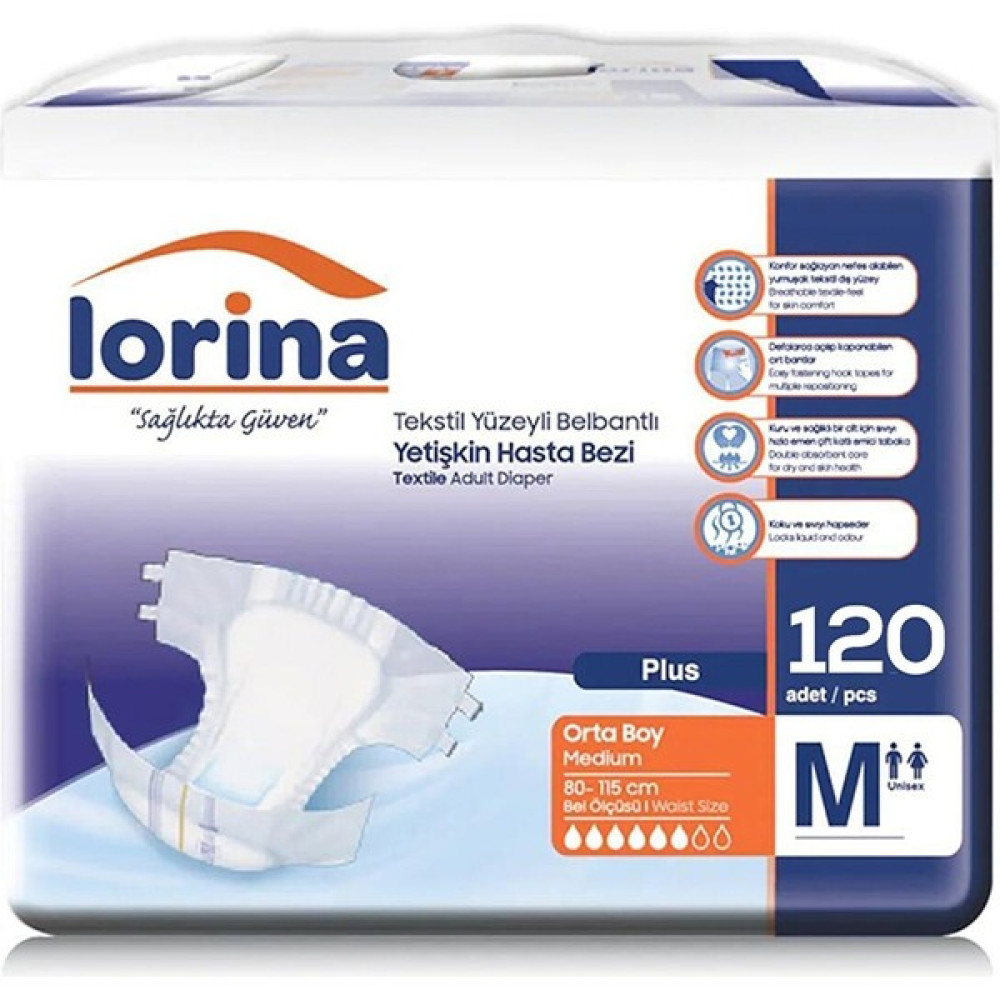 Lorina Emici Bel Bantlı Yetişkin Hasta Bezi Medium 120 Adet Hasta Bezleri ve Temizliği Fiyatı