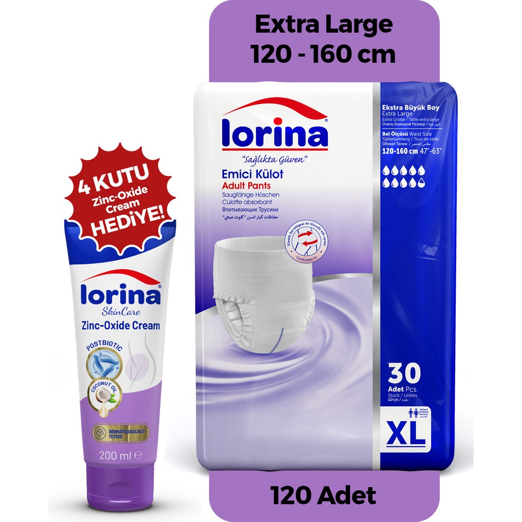 Lorina Emici Külot Yetişkin Hasta Bezi Xlarge 120 Adet Hasta Bezleri ve Temizliği Fiyatı