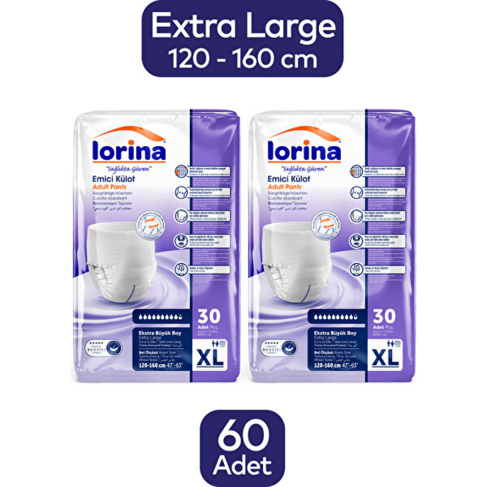 Lorina Külotlu Bez 2 x 30 Adet - XL Hasta Bezleri ve Temizliği Fiyatı