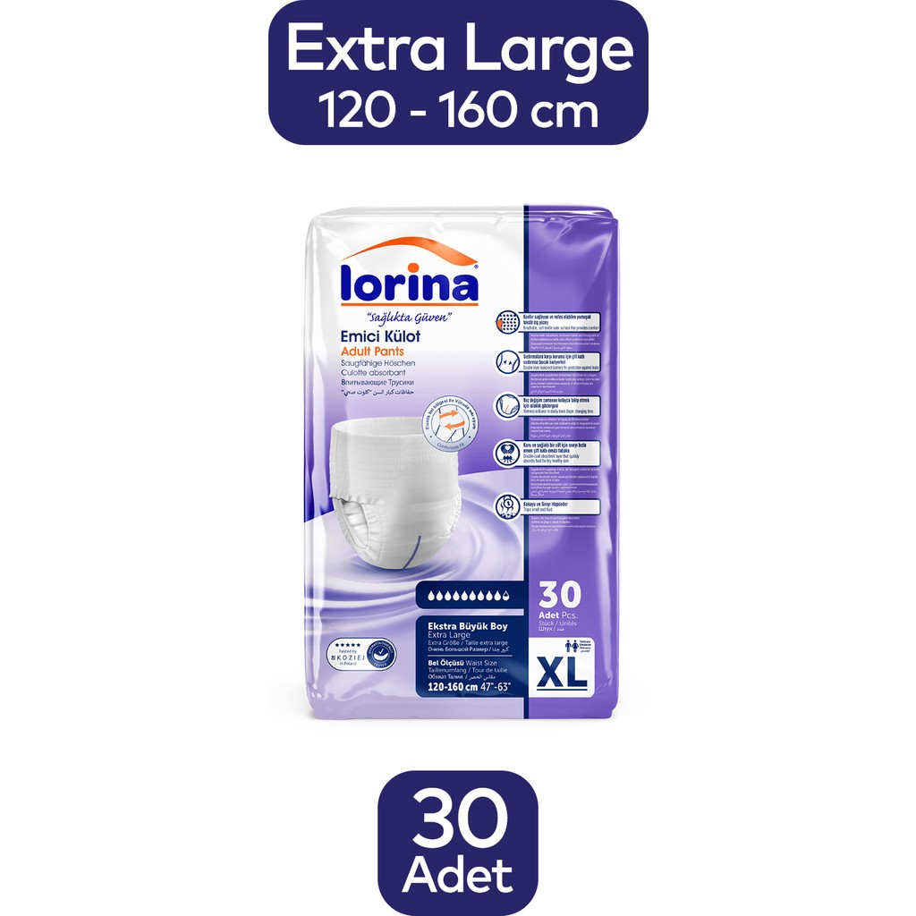 Lorina XL Külotlu Bez 1 Paket 30 Adet Hasta Bezleri ve Temizliği Fiyatı